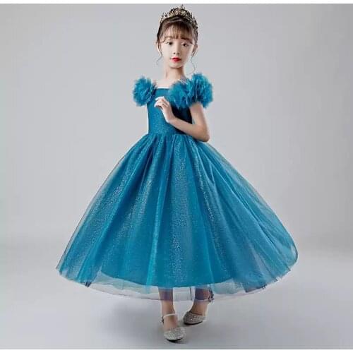 Flower Girl Dresses Illusion O-Neck Appliques Sequined Princess Floor-Length Tulle Lace Sleeveless Luxury Kids Party Gown H436