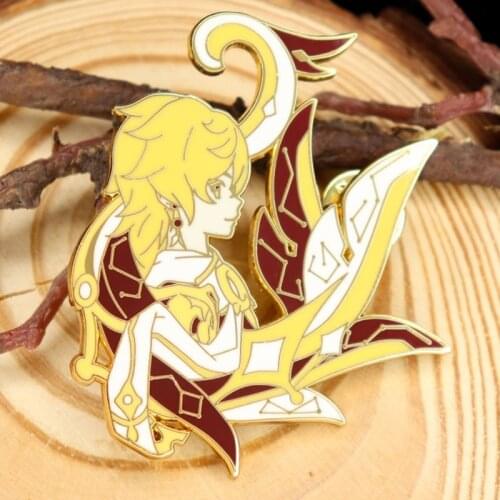 Genshin Impactss Aether Enamel Pin Cute Cartoons Traveler Blonde Hair Boy Medal Brooch Jewelry Video Games Fans Badge Gift