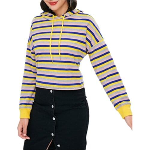 European Style Woman Hoodies Strip Hooded Sweatshirt Hoody Long Sleeve Spring Autumn Hoodies Woman