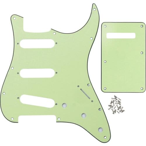 FLEOR Standard American 11 Hole Electric Guitar Pickguard Scratch Plate SSS & Back Plate & Screws Guitar Accessories Mint Green