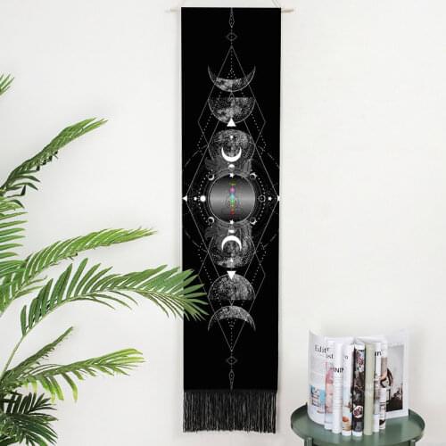 Moon Phase Change Star Seven Chakras Tapestry Hippie Indian Bohemian Black Wall Hanging With Tasseles Carpet Home Room Decor