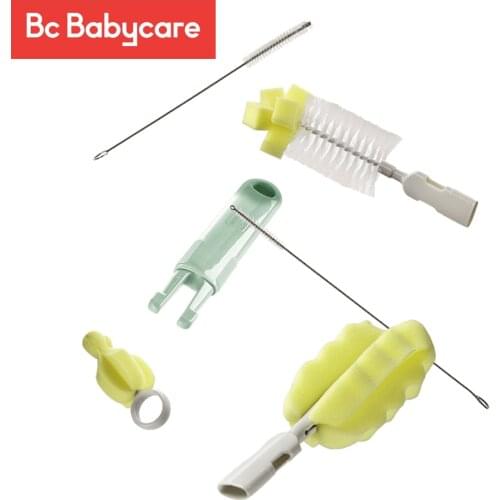 BC Babycare 6pcs/set Baby Bottle Sponge Cleaning Brush Tools Infant Dummy Nipple Pacifier Feeding Bottle Cleaner Straw Brush Set