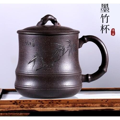 Yixing undressed ore quality goods purple sand cup pure manual large capacity cup lid cup of black blood sand MoZhu cup