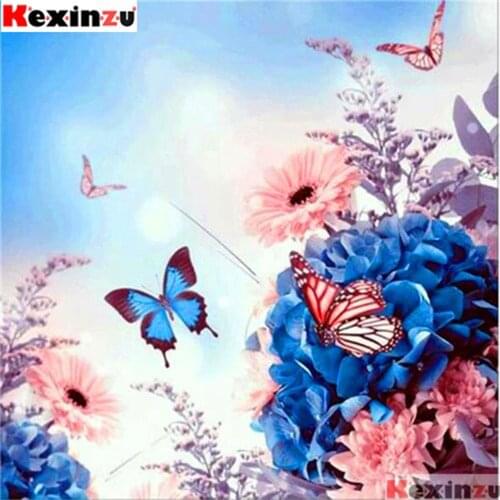 Kexinzu Full Square 5D DIY Diamond Painting"Flower butterfly"3D Embroidery Cross Stitch Rhinestone Mosaic Home Decor Gift Xy@264