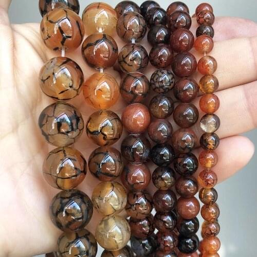 Natural Stone Brown Dragon Vein Agat Round Loose Beads 15"4-12mm Pick Size For Jewelry Making Diy Bracelet Necklace Wholesale