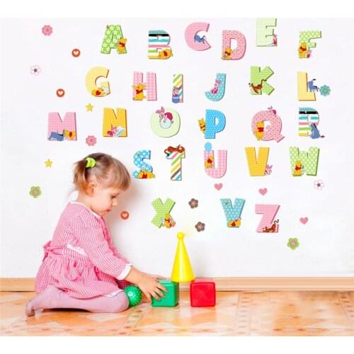 Cartoon Disney Winnie The Pooh Wall Stickers For Kids Room Children Enlightenment Education Diy 26 Letters Art Decorative Decals