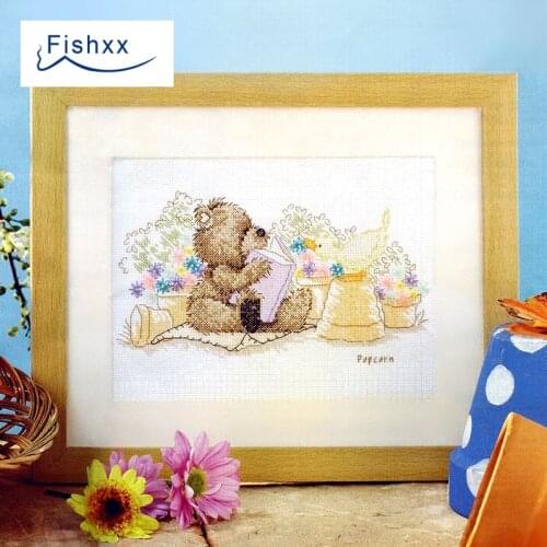 Fishxx Cross Stitch Kit European magazine Crazy101-5 love reading the bear cartoon picture childrens house painting