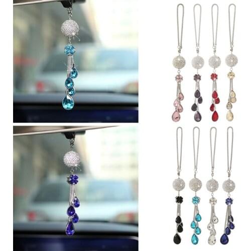 2021 New Crystal Car Pendant Rear View Mirror Ornament Creative Auto Diamond Decoration Car Pendant Hanging Metal Crystal Ball