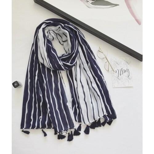 New fashion viscose black and white striped printing bead tassels laday scarf shawl muslim hijabs wraps 10pcs free shipping