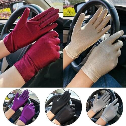 1 Pair Spring Summer Sunscreen Stretch Spandex Gloves Women Thin Pure Color Gloves Tight Wave Point Ladies Riding Drive Gloves
