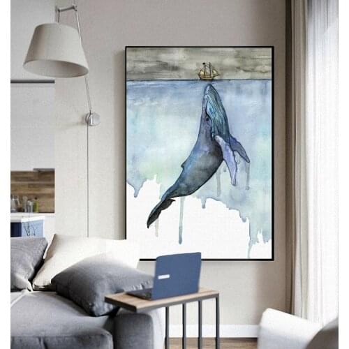 Marine Animals Nordic Modern Simple Style Whale Sailboat Poster Canvas Wall Home Decoration Combined Poster