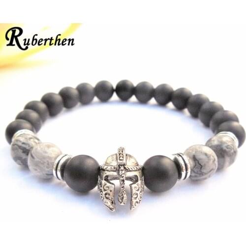 Ruberthen Map J-asper Bracelet For Men Helmet Warrior Bracelet Mens Matte Black Onyx Spartan Bracelet Gladiator Bracelet