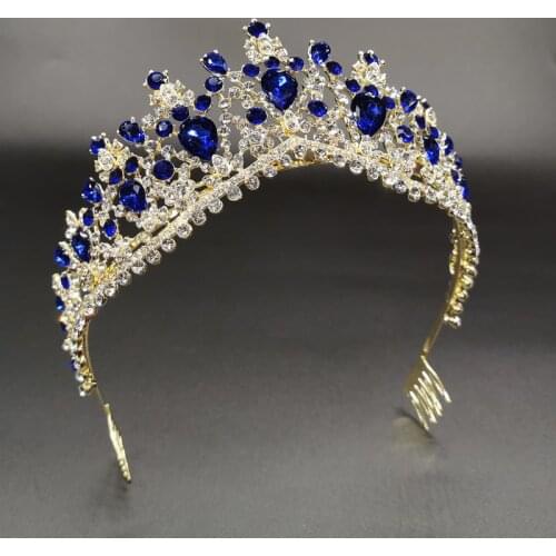 Crystal Bridal Tiaras Queen Crowns Women Blue Rhinestone Baroque Party Pageant Diadem Vintage Wedding Hair Accessories Jewelry