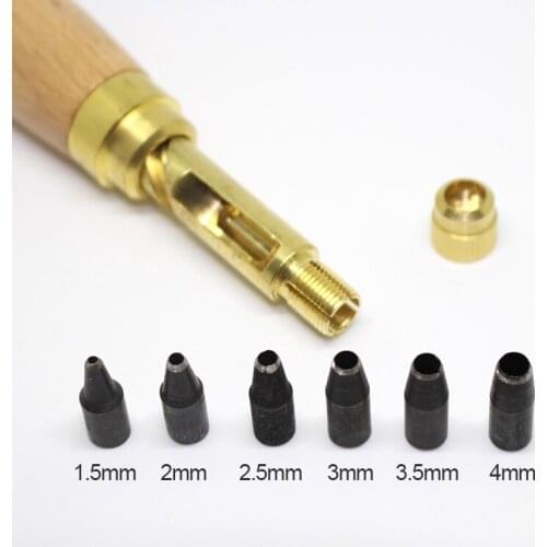 DIY Belt Tool 1.5mm--4mm Head High Quality Wooden Handle Screw Punch Automatic Punching Hand Tool Combination Leather Tool