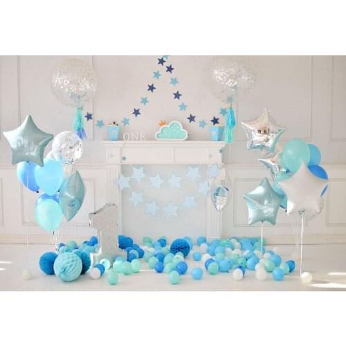 VinylBDS Photo Background New Born Baby Photo Birthday Backdrop 1st Birthday Blue Balloon Backdrop for Children Photo Studio