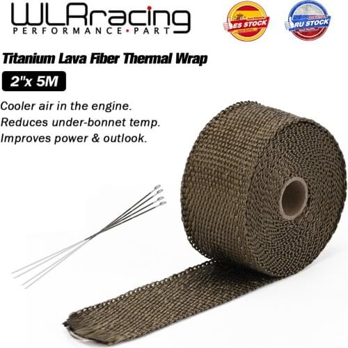 WLR RACING - 5M Premium Exhaust Heat Wrap Manifold Wrap Titanium Lava Fiber + 4 pcs Ties WLR1905T