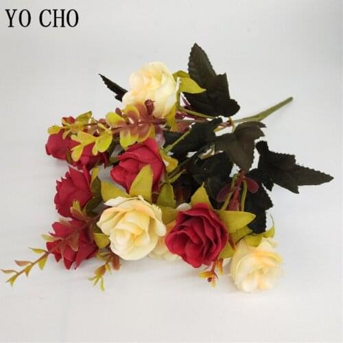 YO CHO 1bunch of artificial flowers roses 10 flowers double color silk fake flowers wedding bouquets home decoration
