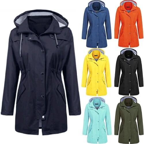 Women Fashion Long Sleeve Hooded Wind Jacket Coats Outdoor Waterproof Rain Coat