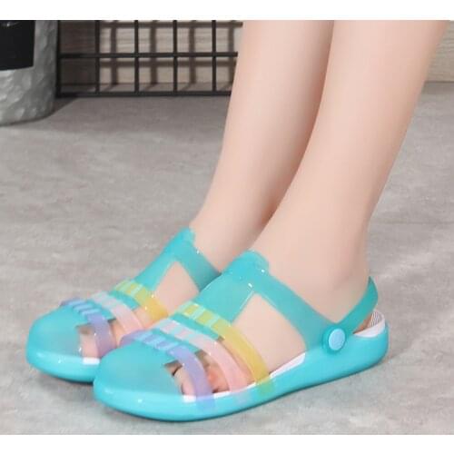 Droshipping 2020 Candy Color Large Size Thick Sandals Slip on Woman Croc Anti-Skid Hole Jelly Rose Shoes Flat Garden Beach Shoes