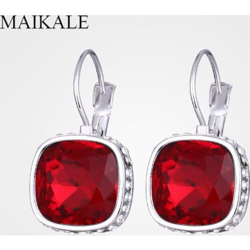 MAIKALE Classic Red Blue Austrian Crystal Drop Earrings Heart/Square Glass Earrings for Women Party Jewelry Female Gifts