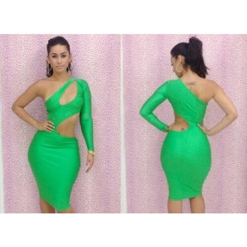 Women One shoulder Chest Hollow Bandage Clubwear Bodycon Party Long Sleeve 5 Colors UK Bodycon Dress