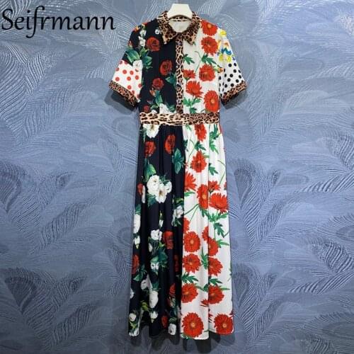 Seifrmann New 2021 Summer Women Fashion Runway Beach Holiday Maxi Dress Long Sleeve High Waist Floral Printed Ladies Dresses