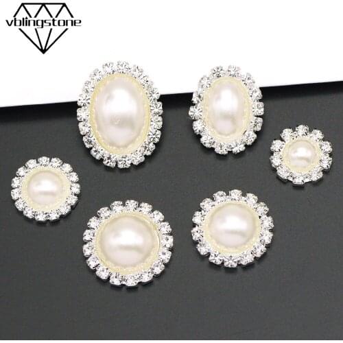 10Pcs Pearl Buttons Metal Sliver Base Flat Back Rhinestone Button White Pearl Wedding Invitations Decorative Button For Clothes