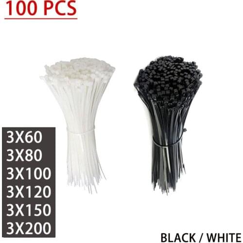 100 PCS Self-locking Plastic nylon cable tie black/white cable tie fastening ring 3x60~200 industrial cable tie cable tie set