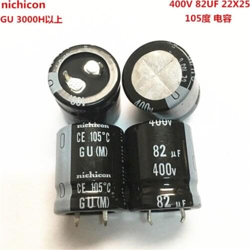 2PCS/10PCS 82uf 400v Nichicon GU 22x25mm 400V82uF Snap-in PSU Capacitor