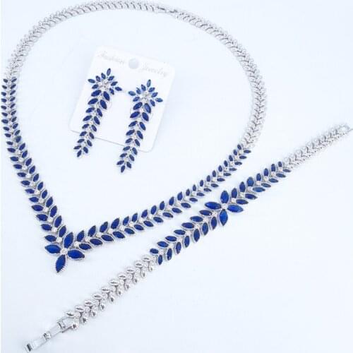 2021 new fashion blue purple black red zircon necklace earring bracelet set,wedding party banquet dress jewelry free shipping