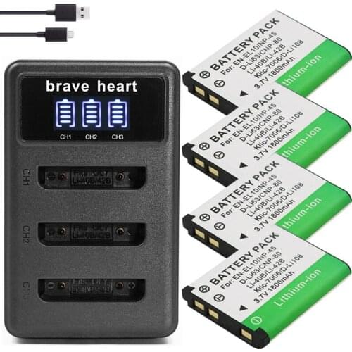 3.7V 1800mAh Li-40B Li40B Li 40B Li-42B EN-EL10 EN EL10 ENEL10 Digital Camera Batteries for Olympus Nikon Fujifilm Kodak+charger