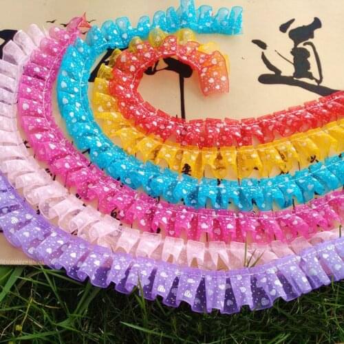 3 meters Love Heart Printed Gauze Wrinkled Trim Ribbon DIY Toy Doll Clothing Dress Decoration Material(25mm wide)