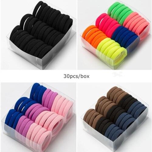 30Pcs/lot Girls Elastic Hair Bands for Kids Black Rubber Hairband Ponytail Holder Gum Rubber Hair Tie Scrunchies Hairbands