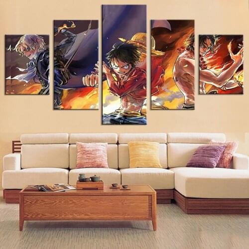 Cartoon One Piece Anime 5 Pieces Modular Picture Modern Home Wall Decor Canvas Art HD Print Anime Character Painting On Canvas A
