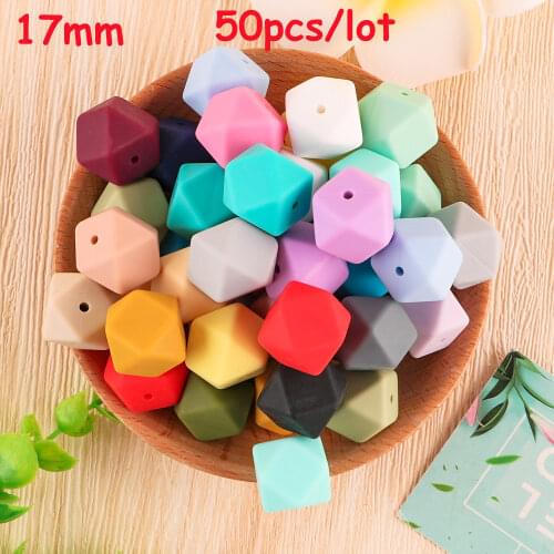 Sunrony 50 PCS Silicone Beads Hexagon 17MM Silicone Chew Teether DIY Pacifier Chain Bracelet Necklace Accessories Baby Toys