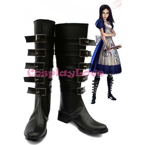 Alice Madness Returns Alice Cosplay Shoes Boots Black Color Hand Made Custom-Made For Halloween Christmas Festival CosplayLove
