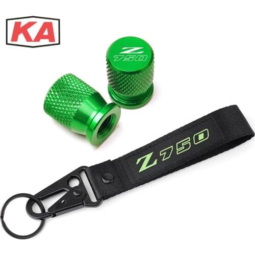 For Kawasaki Z750 Z750R Z750S R S All Year Embroidery Keychain Keyring + Aluminum Motorcycle Tire Valve Air Port Stem Cover Cap