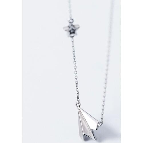 MloveAcc Solid 925 Sterling Silver Plane and Star Pendant Necklace for Women Fashion Lady Silver Jewelry