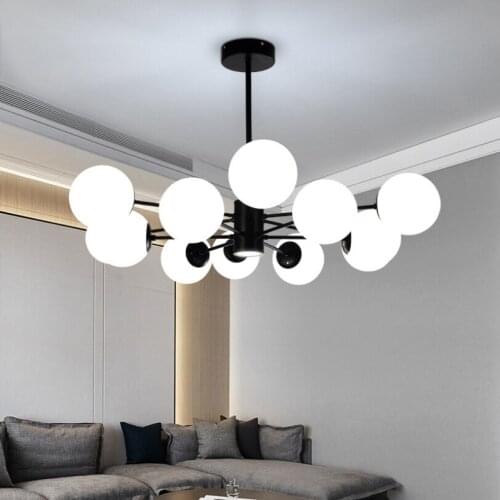 Wooden LED Pendant Lights with Glass Lampshade For Dining Room Metal Cord Hang Lamp Adjustable Hanging Lighting Fixture