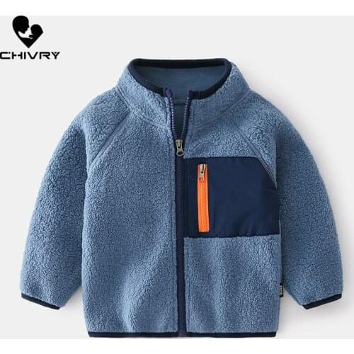Baby Boys Girls Soft Fleece Stand Collar Zipper Coat Outwear Sweatshirt New 2021 Autumn Kids Patchwork Color Warm Sports Jackets
