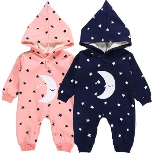 Unisex Boy Girl New Autumn / Winter Clothes Coat Cotton Fleece Warm One Piece Suits Moon Little Star Pattern Baby Onesies Romper