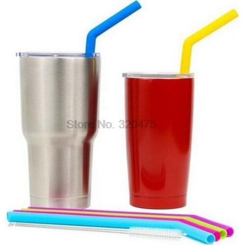 DHL 200set high quality 6pcs/set Reusable Drinking Straws Food-grade Silicone Straws Colorful Drinking Straw with Cleaning Brush