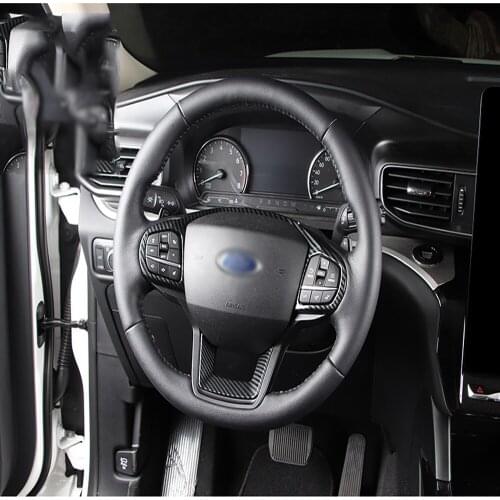 For Ford Explorer 2020 2021 Carbon Fiber Car Steering Wheel Switch Button Control Frame Cover Trim Interior Accessories