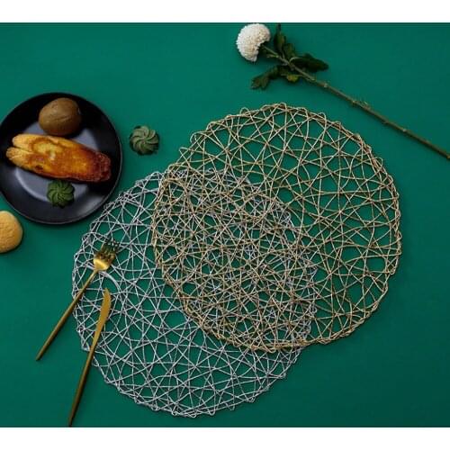Household Table Mats Non-slip Anti-scalding Table Mats Hand-woven Gold Paper Hollow Insulation Pot Mats Kitchen Accessories