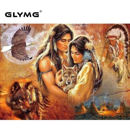 GLymg DIY Diamond Painting Cross Stitch Craft Kit Wall Stickers Character Wolf Eagle Diamond Embroidery Full Square Home Decor