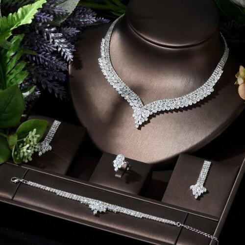 HIBRIDE Luxury Wedding Jewelry Set Pave Cubic Zirconia Leaf Design Heavy Dinner Bridal Necklace CZ Dancing Jewelry Set N-244