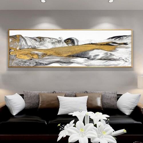 Modern Abstract Golden Line Landscape Wall Art Canvas Print Pictures Painting for Living Room Bedroom Home Decor (No Frame)