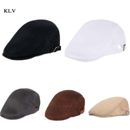 Men Women Breathable Mesh Summer Duckbill Hat Newsboy Beret Ivy Cap Cabbie Flat Soft Driving Outdoor Adjustable