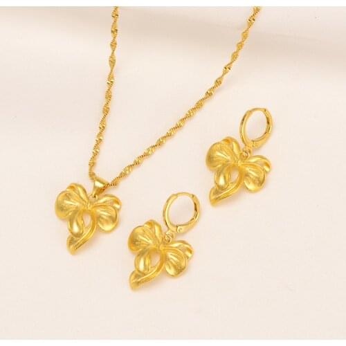 Bangrui Gold Color Bowknot Pendant Necklace Earrings For Women Sweet Jewelry Sets African Arab Jewelry Gifts