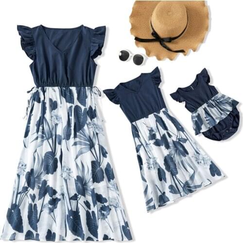 Summer Outdoor Mommy and Me Outfits Baby Girl Romper Party Pullover Mother Daughter Matching Dresses Christmas Mama Girls Gifts